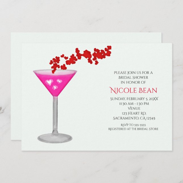 Pink Valentine's Day Cocktail Party Invitations (Front/Back)