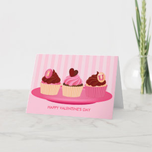 Pink Valentine's Day Cupcakes Holiday Card