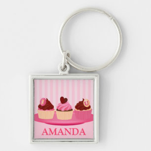 Pink Valentine's Day Cupcakes Key Ring