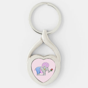 Pink Valentines Day Elephant Key Ring