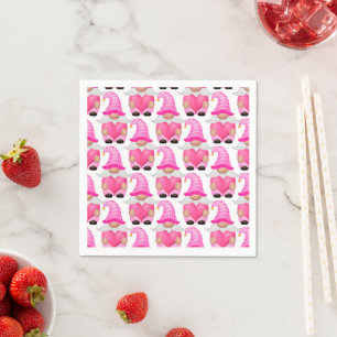  Pink Valentine's Day Gnomes Cute Adorable Napkin