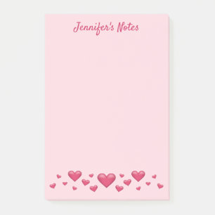 Pink Valentine's Day Hearts & Custom Text Post-it Notes