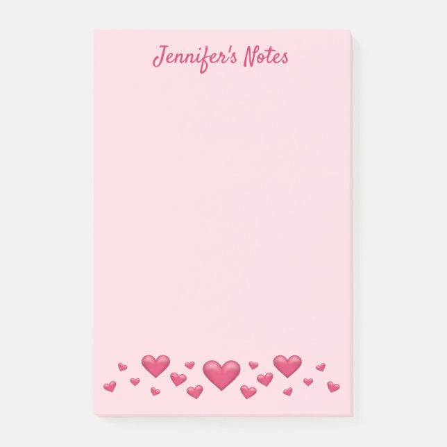 Pink Valentine's Day Hearts & Custom Text Post-it Notes (Front)