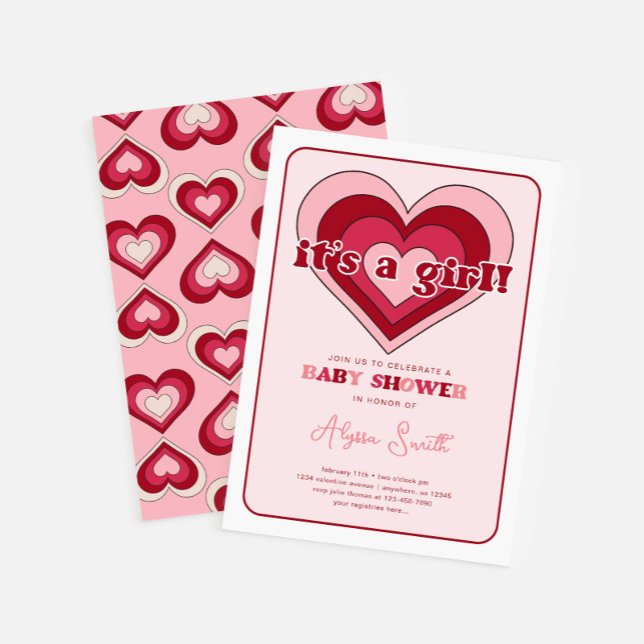 Pink Valentine's Day Hearts Girl Baby Shower Invitation (Creator Uploaded)