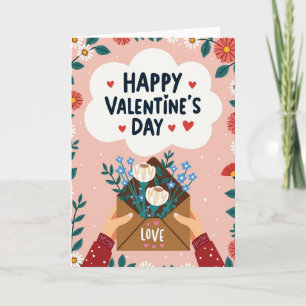 Pink Valentines Day Illustrated Card