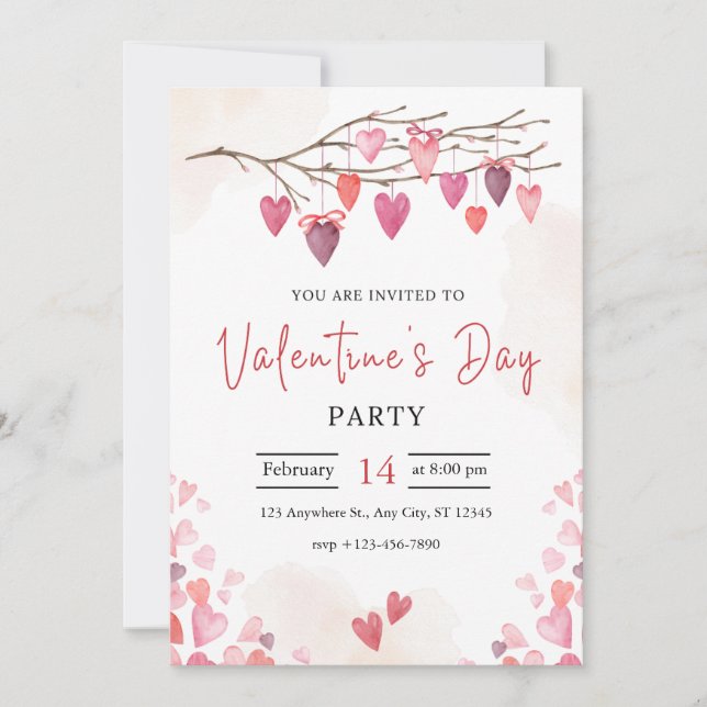 Pink Valentine's Day Party Card (Front)