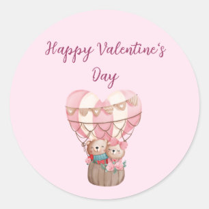 Pink Valentine's Day teddy bear hot air balloon Classic Round Sticker
