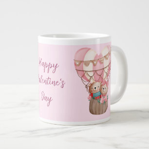 Pink Valentine's Day teddy bear hot air balloon Large Coffee Mug