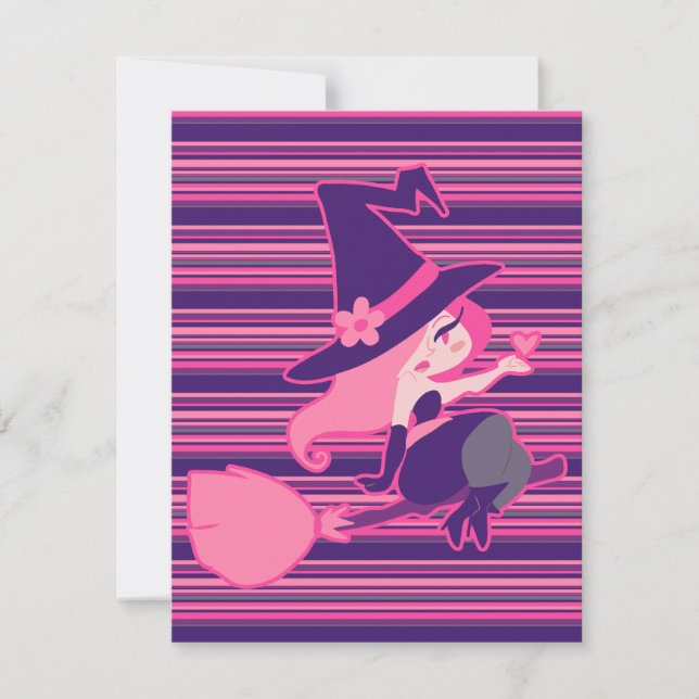 Pink Valentine's Day Witch Holiday Card (Front)