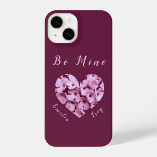 Pink Valentine's Flowers Heart Be Mine Monogram iPhone 14 Case