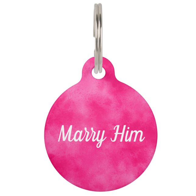 Pink Valentines Marry Me Round Pet Tag (Front)