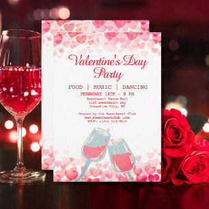 Pink Valentine's Party Food Music Dancing Club Invitation