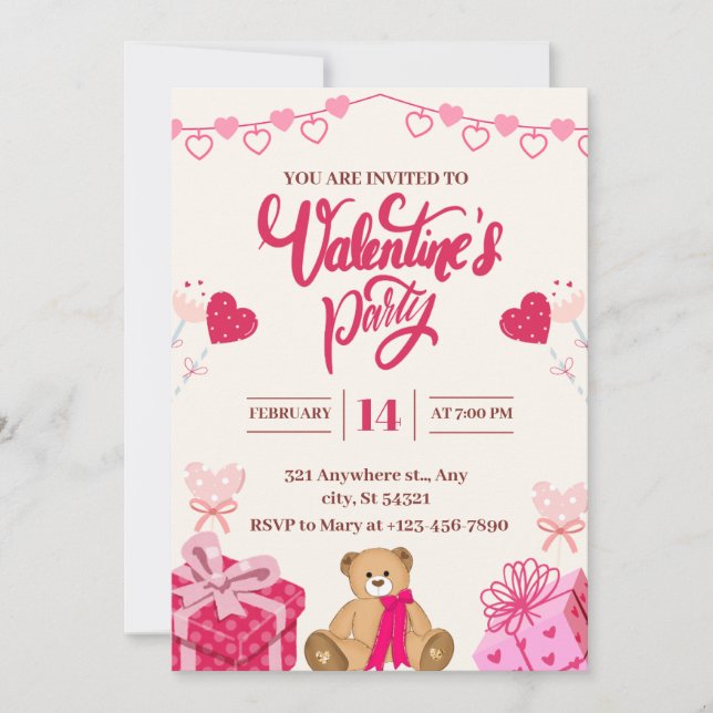 Pink Valentine's Party Invitation  (Front)