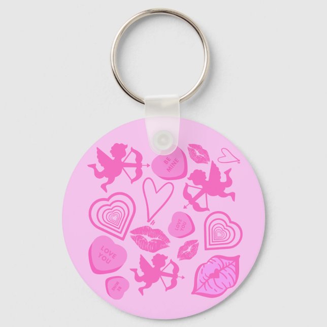 Pink Valentine's Pattern  Key Ring (Front)