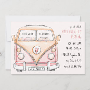 Pink van vintage wedding invitation