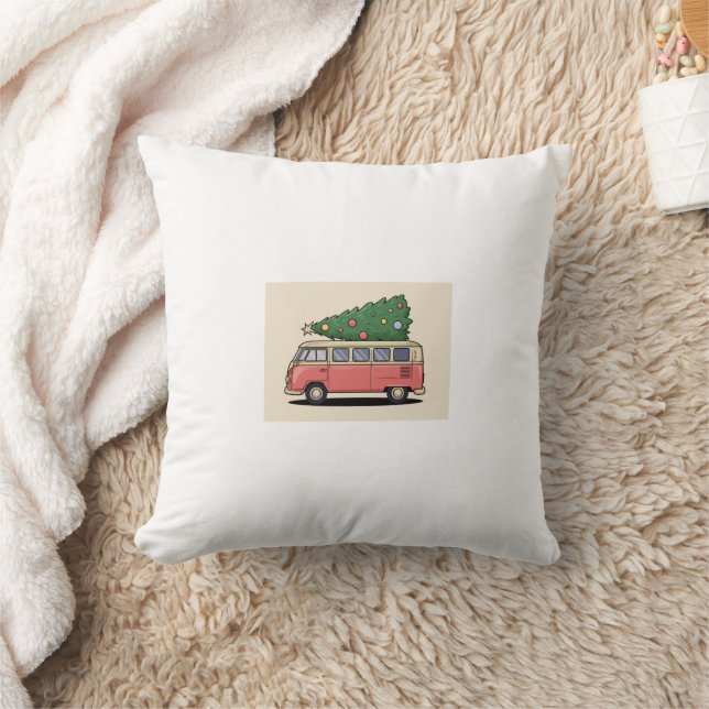 Pink Van with Christmas Tree Cushion (Blanket)