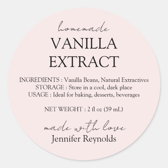 Pink Vanilla Extract Labels with Instructions (Front)