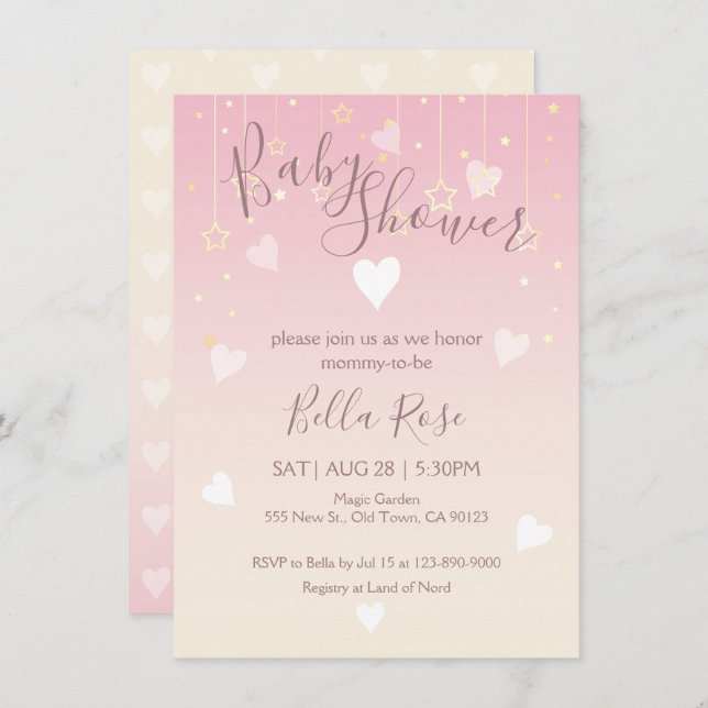 Pink Vanilla Twinkle Little Star Baby Shower Cards (Front/Back)