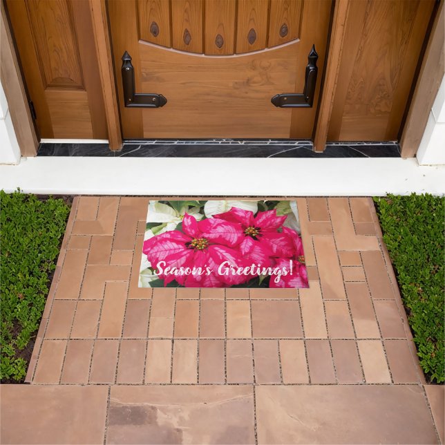 Pink Variegated Poinsettias Holiday Doormat (Outdoor)