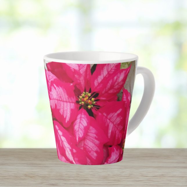 Pink Variegated Poinsettias Holiday Latte Mug (In Situ)