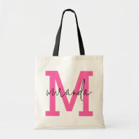 Pink Varsity Letter Monogram Cursive Script Name