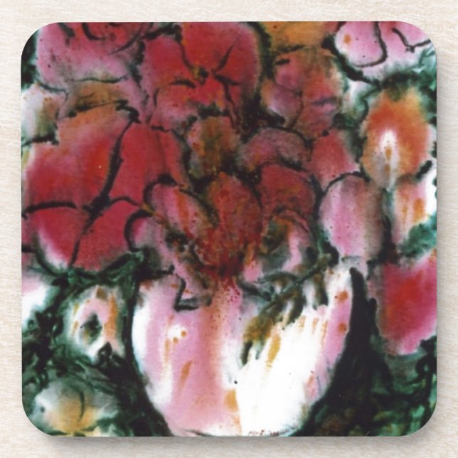 "Pink Vase" Floral Coaster Set (Front)