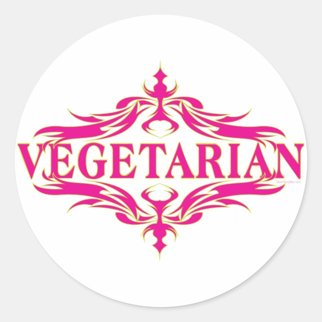 Pink Vegetarian Classic Round Sticker (Front)