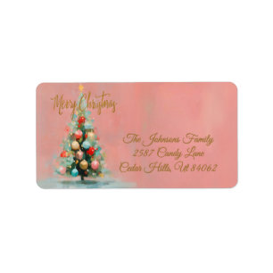 Pink Velvet Christmas Tree Holiday Address  Label