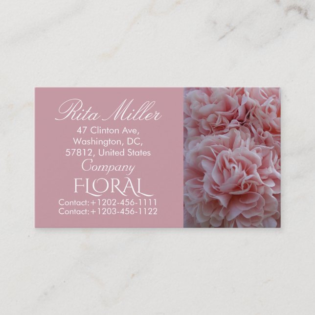 Pink velvet flowers Mallow Business Card (Front)