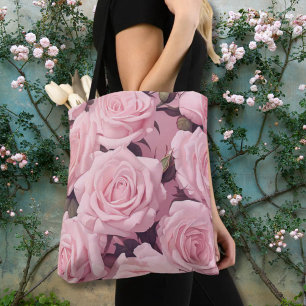 Pink Velvet Rose Garden Allover Printed Tote Bag