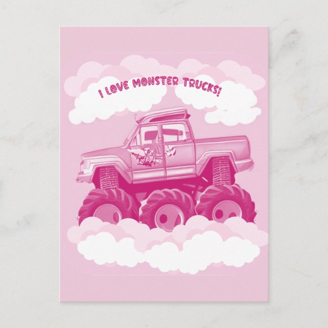 Pink Version I Love Monster Trucks Image      Invitation Postcard (Front)