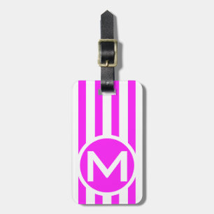 Pink Vertical  Stripe Button Monogrammed Luggage Tag