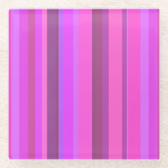 Pink vertical stripes glass coaster (Front)