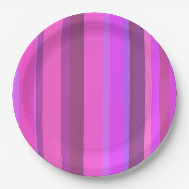 Pink vertical stripes paper plate (Front)