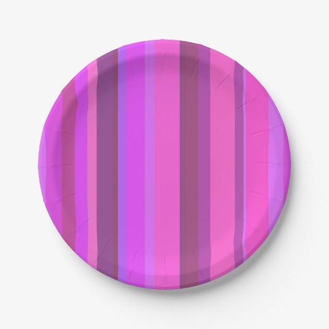 Pink vertical stripes paper plate (Front)