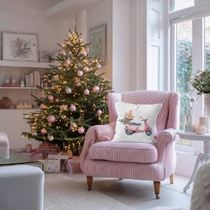 Pink Vespa Christmas Shopping Trip  Cushion