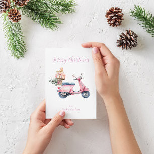 Pink Vespa Christmas Shopping Trip   Holiday Card