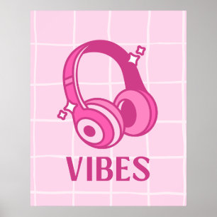 Pink Vibes Headphones Aesthetic 24"x30" Poster