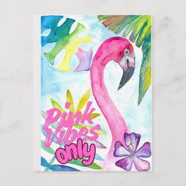 Pink Vibes Only – Pink Flamingo Postcard (Front)