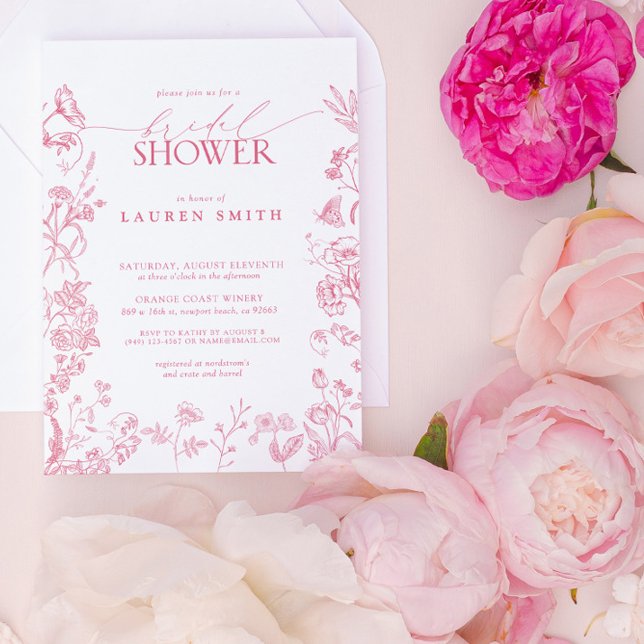 Pink Victorian Floral Elegant Bridal Shower Invitation (Blush Blooms for Your Special Day - Personalize Below!)