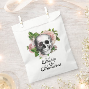 Pink Victorian Gothic Skull Damask Halloween Favour Bag