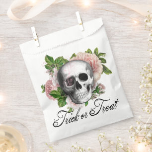 Pink Victorian Gothic Skull Damask Halloween Favour Bag