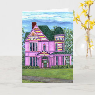 Pink Victorian House 1800s Romantic Dollhouse Card