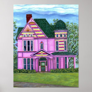 Pink Victorian House 1800s Romantic Dollhouse Poster