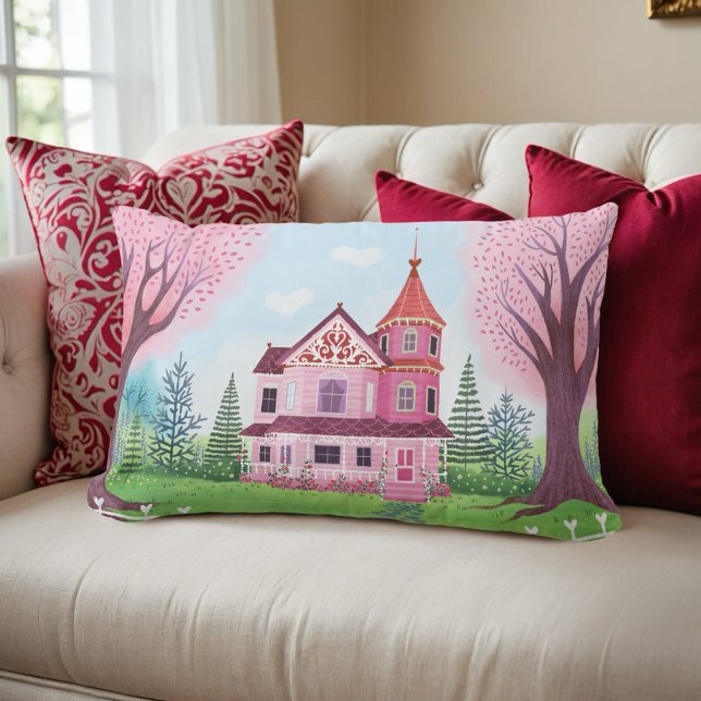 Pink Victorian House & Cherry Blossom Lumbar Cushion (Creator Uploaded)
