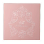 Pink Victorian Monogram Logo Ceramic Tile<br><div class="desc">This design is part of a rococo wedding invitation suite designed with botanical baroque ornament illustrations. In this collection you'll find romantic crest monograms,  botanical wreaths and victorian inspired calligraphic fonts. 
I hope this antique classic design serves you to celebrate an elegant and sophisticated wedding.</div>