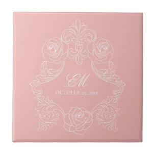 Pink Victorian Monogram Logo Ceramic Tile