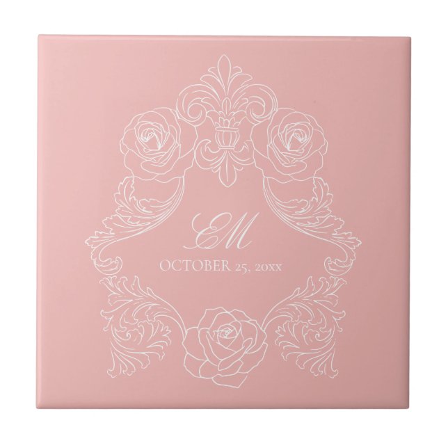 Pink Victorian Monogram Logo Ceramic Tile (Front)