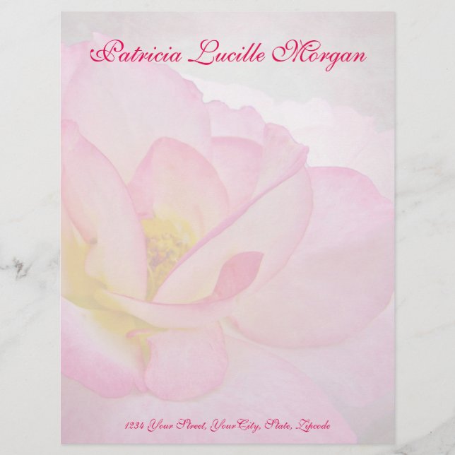 Pink Victorian Rose Letterhead Template (Front)