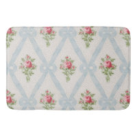 Pink Victorian Roses w/Blue Ribbon Lattice